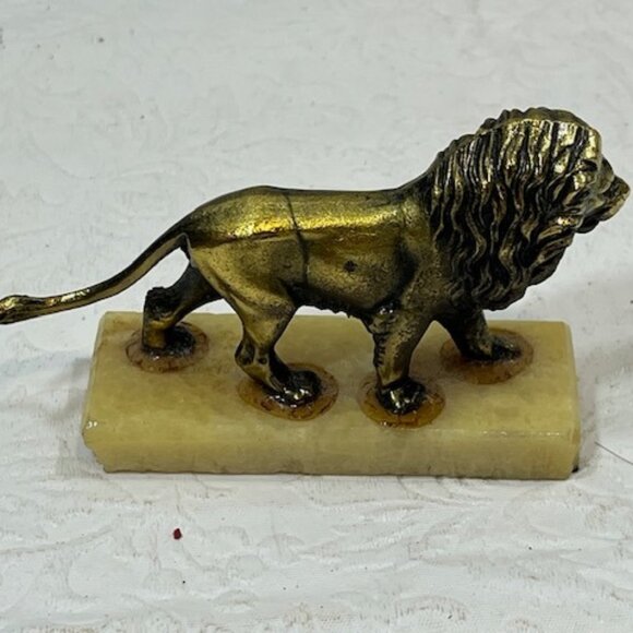 VTG Bronze LION Figurine Marble Base Small Paper Weight 3.5" - Picture 2 of 10
